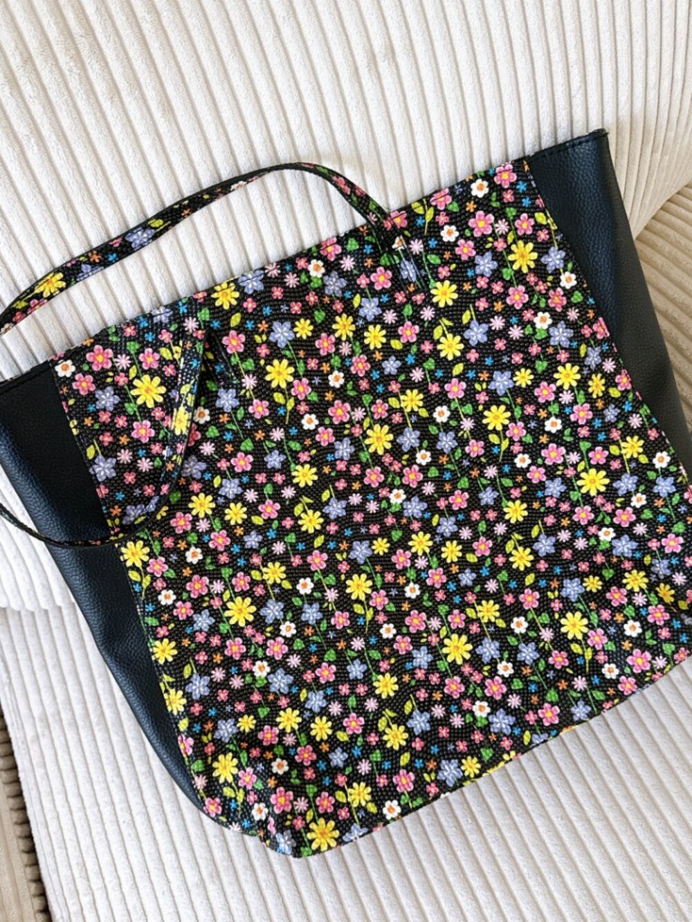 Colorful Floral Black Tote Bag Shoulder Bag